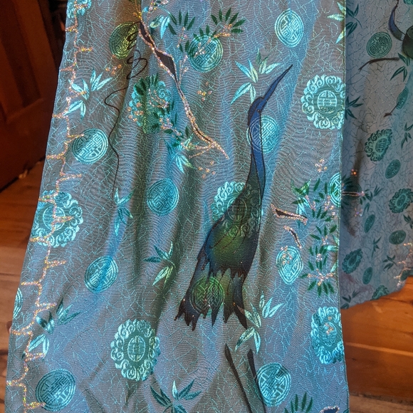 Teal hand-painted Ao Dai Tunic, size 8 - Picture 5 of 6